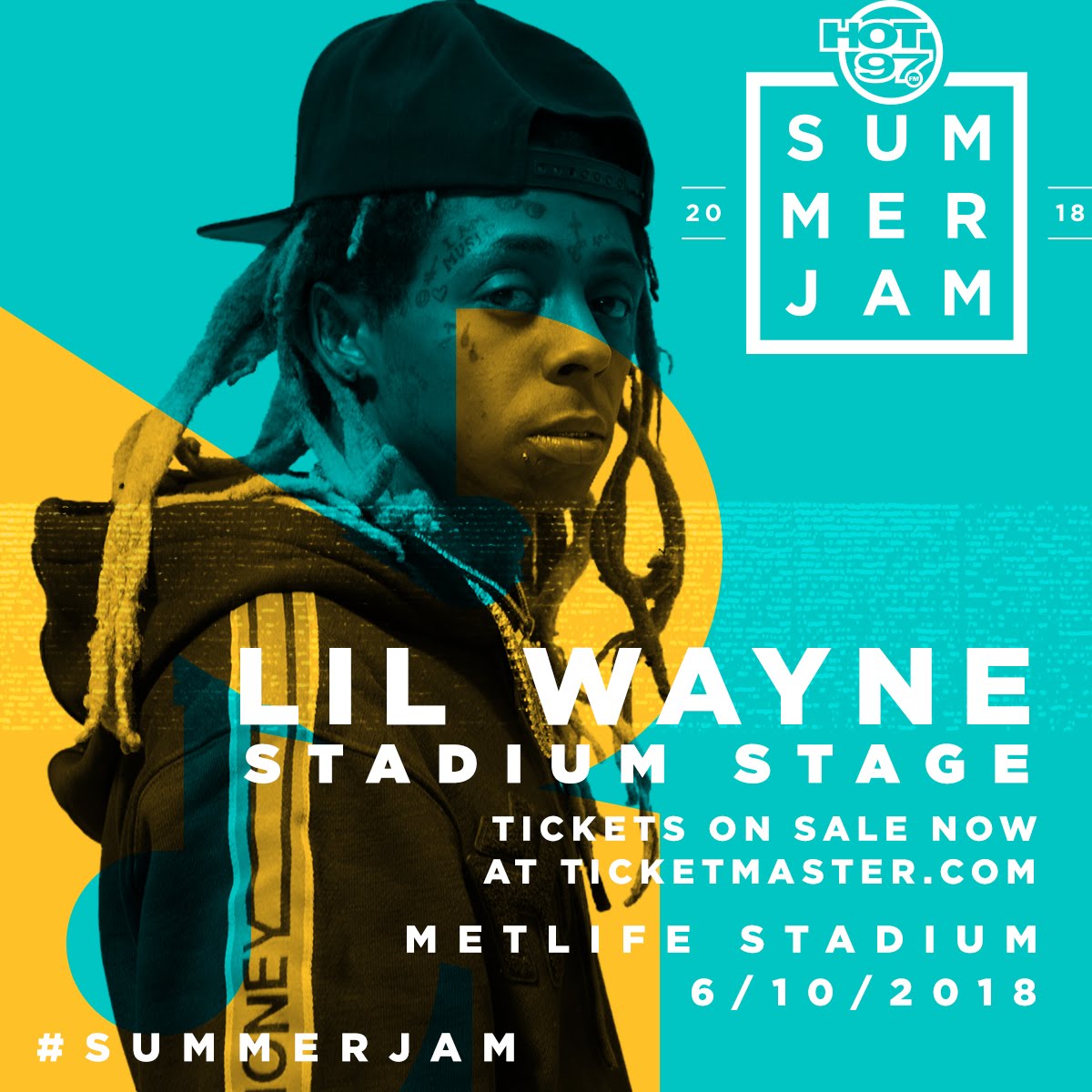 Hot 97 Summer Jam 2018 promotional artwork featuring Lil Wayne on the Stadium Stage, MetLife Stadium, June 10, 2018